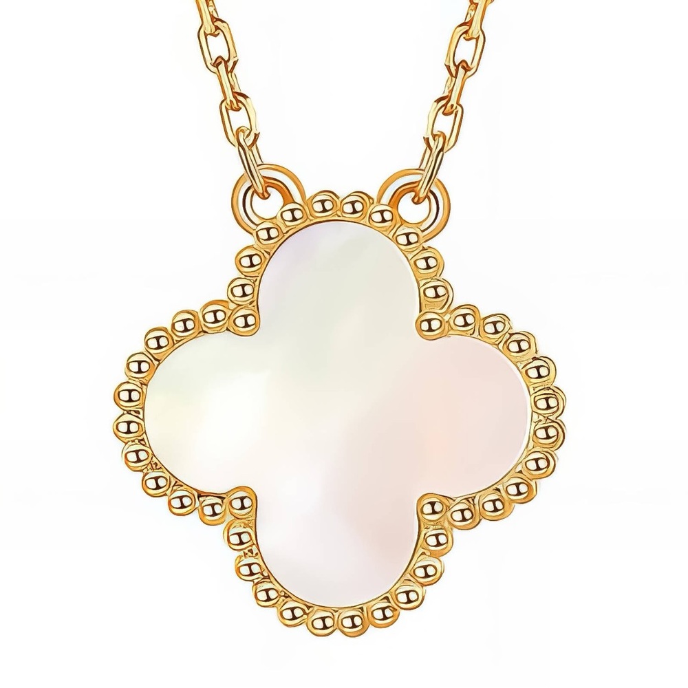 Gold and White Clover Necklace - Picture 4 of 6